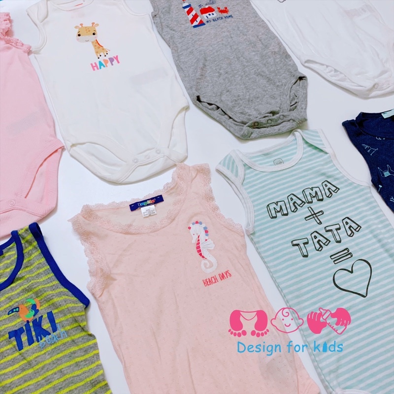 (Size 12-24m) Bodysuit, bộ body chip BA LỖ sát nách hàng xuất dư LUPILU vải thông hơi cho bé (12-18m)