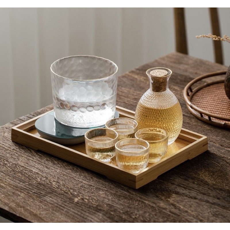Bình Thủy Tinh Đựng Rượu Họa Tiết Búa Sake Độc Đáo Phong Cách Nhật Cam Homeware