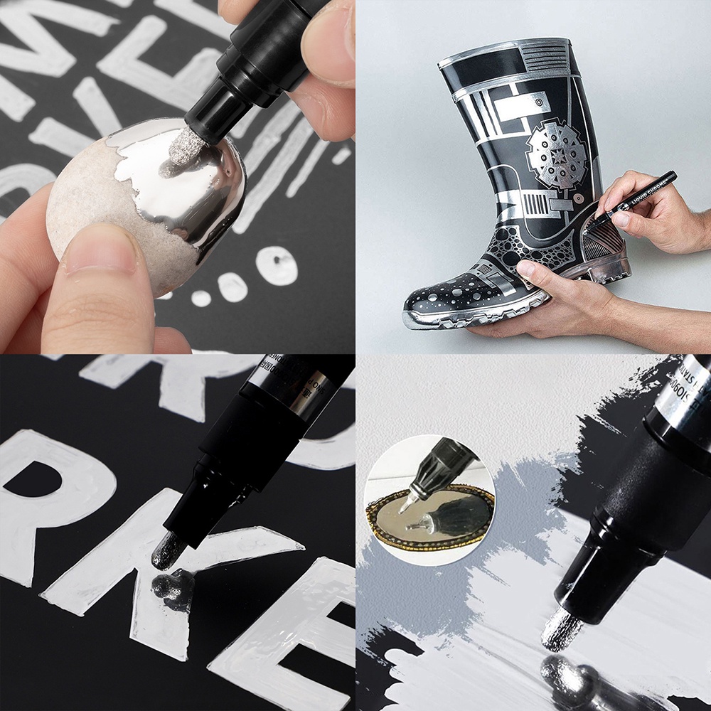 Bút marker dạng lỏng chrome mạ tráng gương màu vàng bạc phản quang chống nước DIY