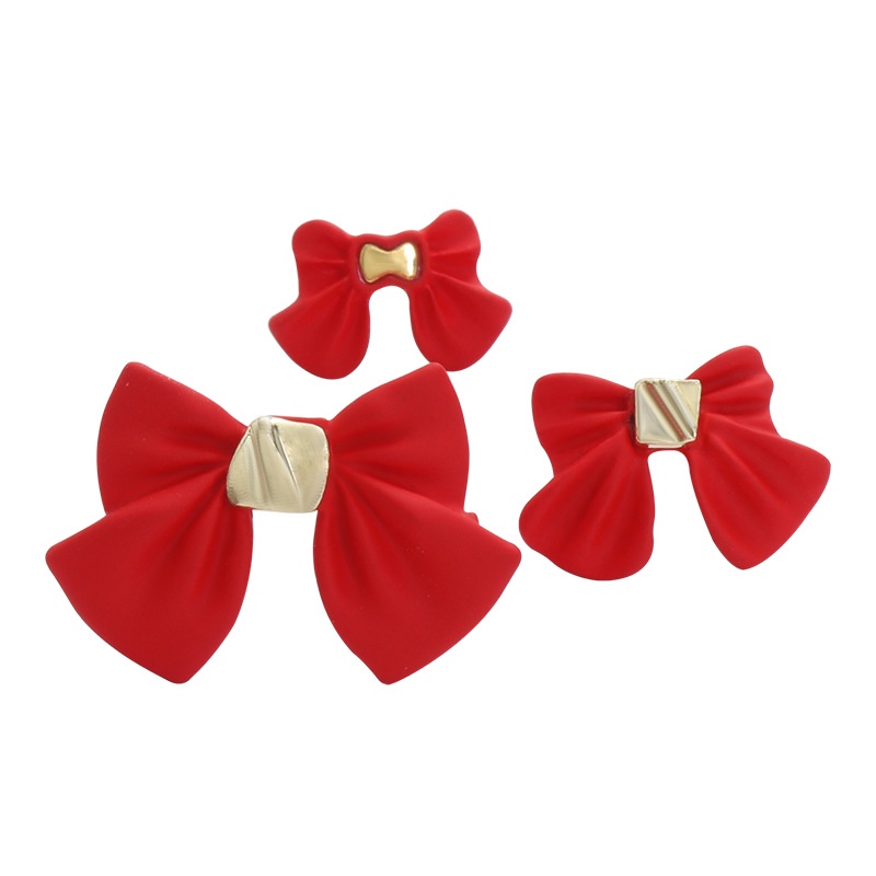 Miếng Dán Móng Tay Kim Loại Ba Chiều Đính Nơ Màu Đỏ Và Đen Phong Cách Nhật Bản