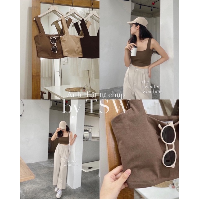 Áo hai dây bản to croptop có sẵn đệm mút the.sweaterweather TSW