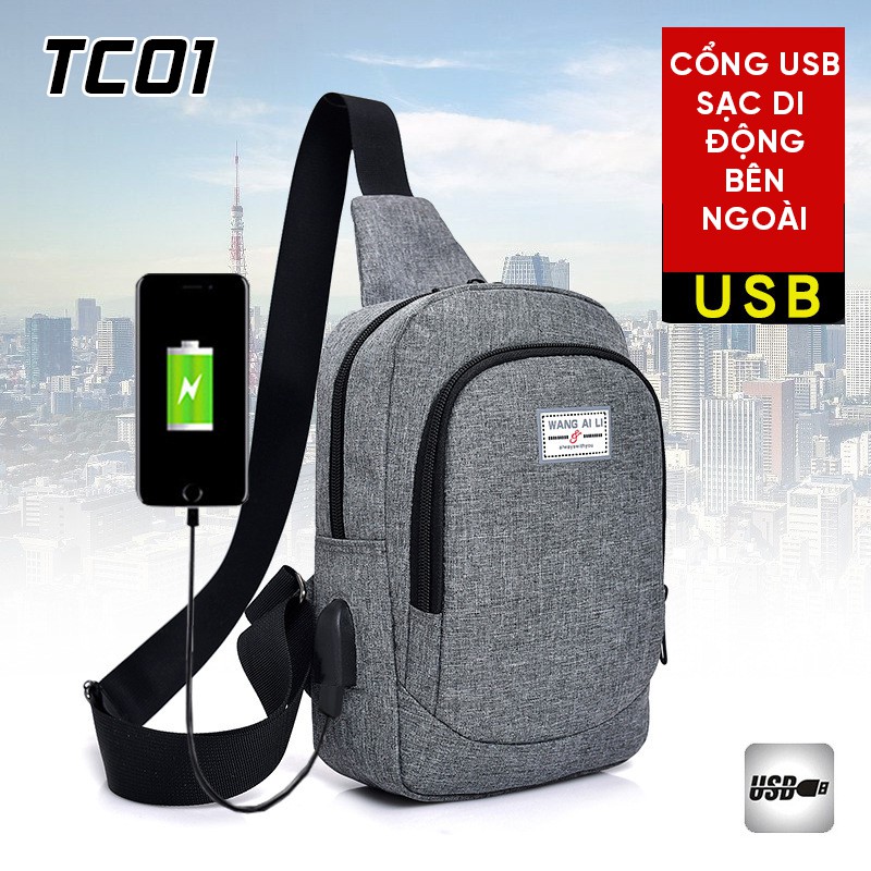 Túi Chéo Nam Thời Trang Cao Cấp, Có Cổng Sạc USB, Mã TC01