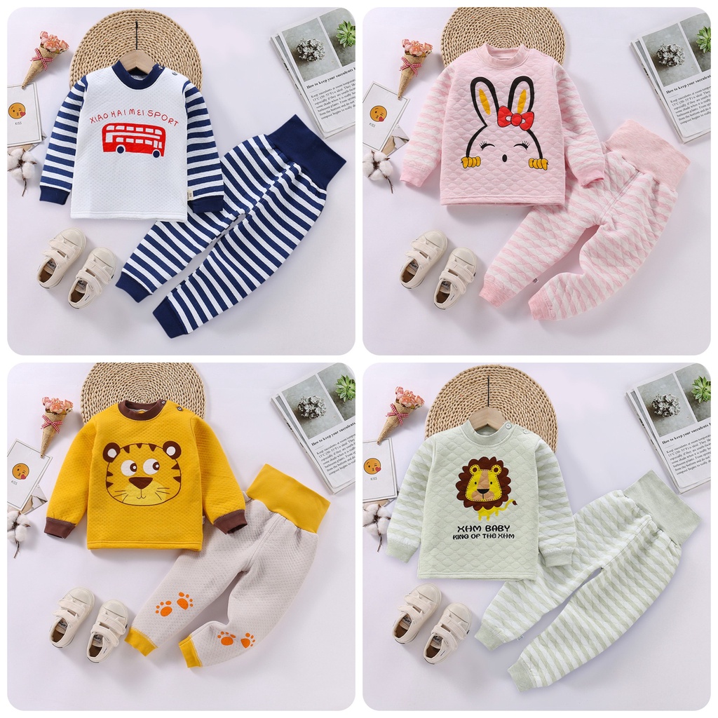 Bộ dài tay thu đông trần bông cho bé trai bé gái Bộ quần áo trần bông quần cạp cao cho bé BD01