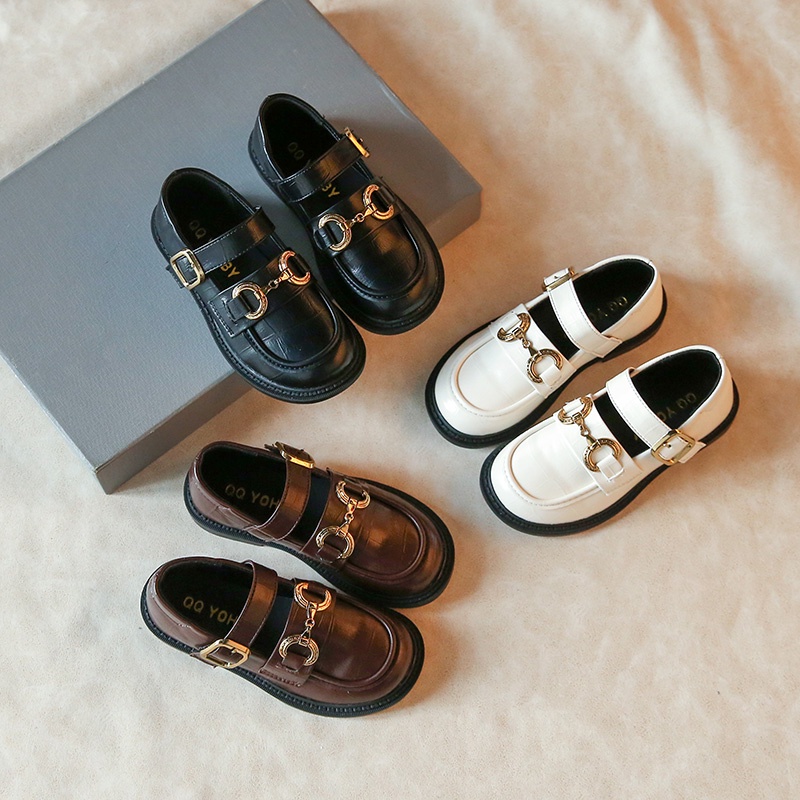 Giày Da Mềm Màu Trơn Thời Trang Vintage Cho Bé Gái Từ 2-16 Tuổi