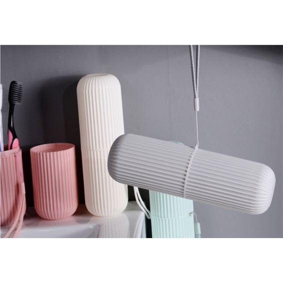 Hũ Hộp Đựng Bàn Chải Và Kem Đánh Răng Kiểu TRÒN CÓ VÂN S8 (Kiêm 2 Cốc) - Khi Đi Du Lịch, Công Tác