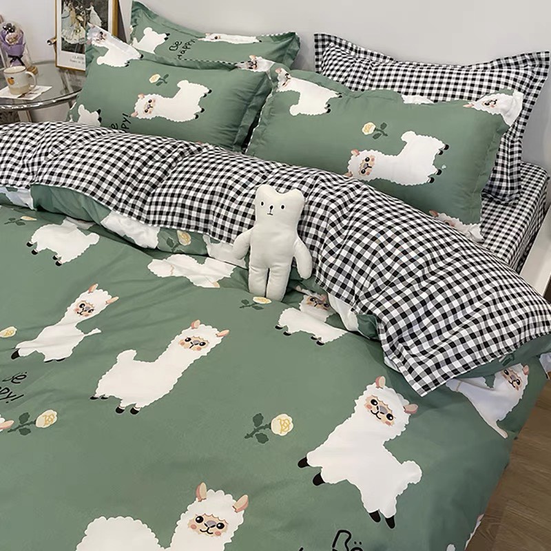 Bộ chăn ga gối cotton poly Lidaco decor phòng ngủ vintage - Lạc đà xanh (SP001474)