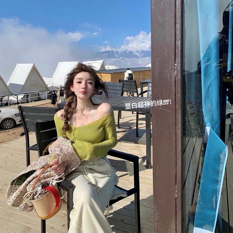 COZOK Set Áo Len Tay Dài Màu Trơn + Áo Vest Không Tay Thời Trang Cho Nữ