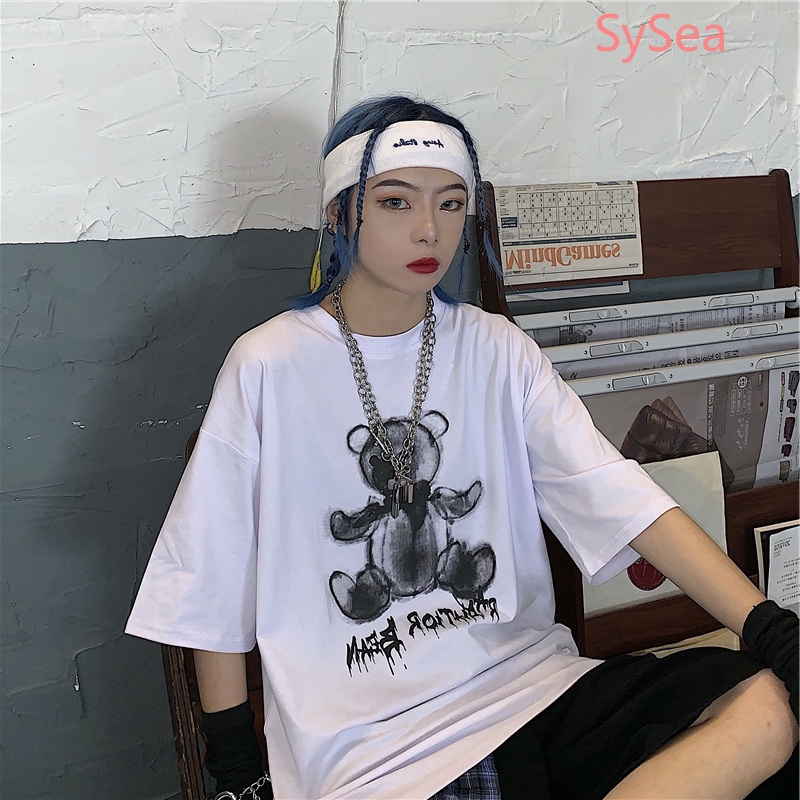 Áo Thun Ngắn Tay In Hình Gấu Xinh Xắn Theo Phong Cách Retro Dành Cho Nữ