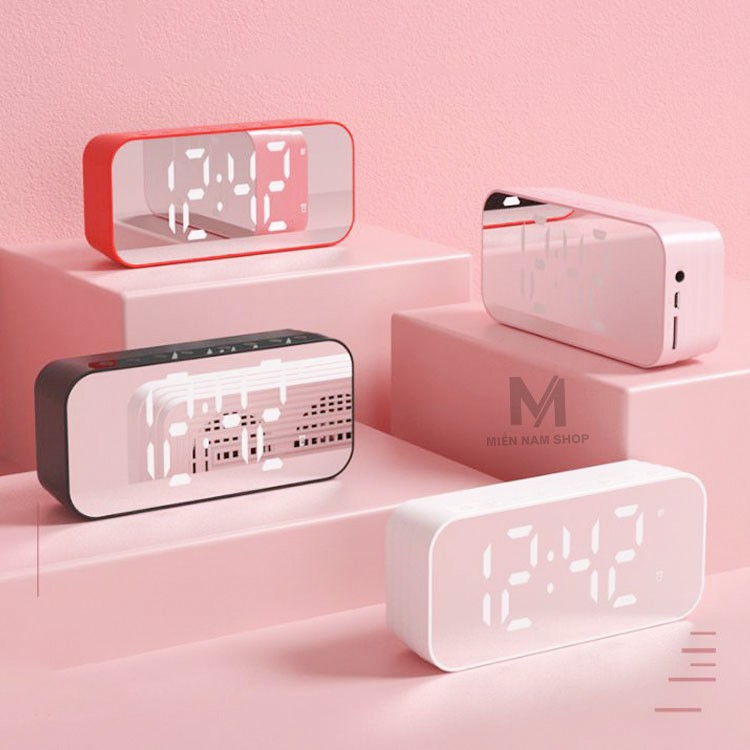 Loa Đồng Hồ MNS001 Mặt Gương Hiển Thị Đèn Led - Loa Bluetooth - Đài FM - Đồng Hồ Báo Thức 3 in 1