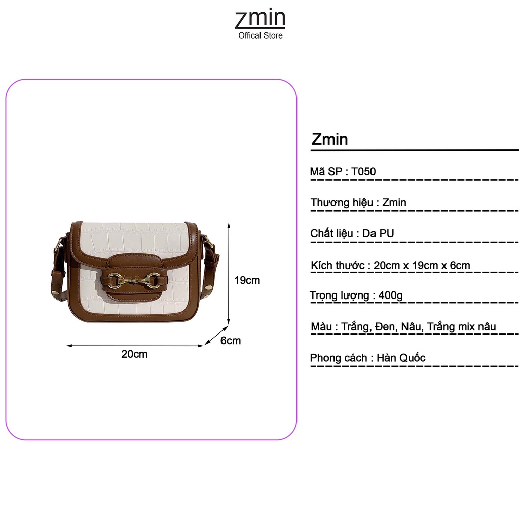 Túi đeo vai nữ kết hợp đeo chéo thời trang Zmin, chất liệu da PU cao cấp - T050