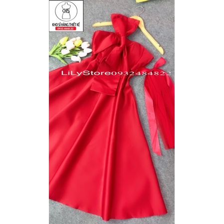 ĐẦM XOÈ MẶC CƯỚI NƠ NGỰC KÈM CÀI TÓC NƠ VOAN full size S/M/L/XL ( hàng có sẳn)