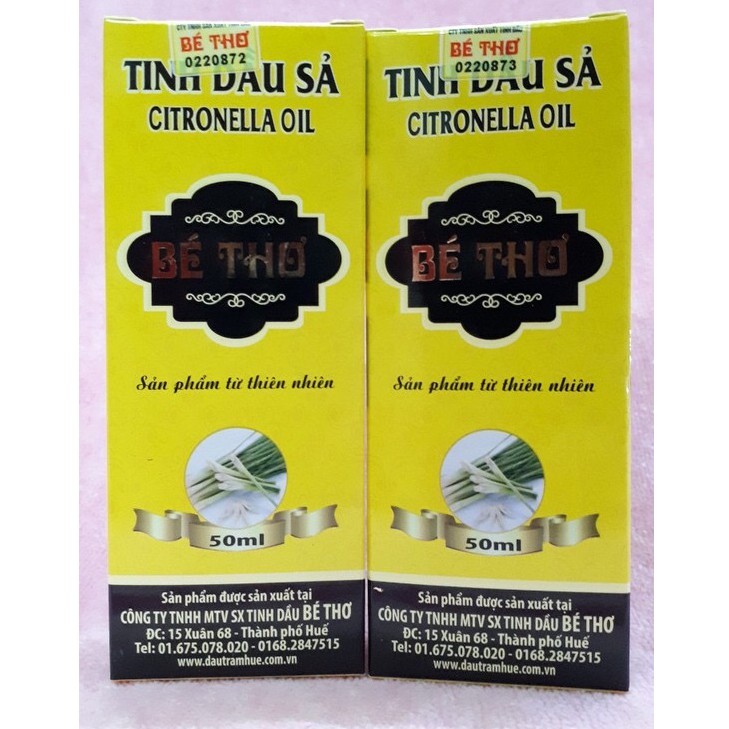 COMBO 2 CHAI TINH DẦU SẢ (50ml) - THƯƠNG HIỆU BÉ THƠ [CHÍNH HÃNG]