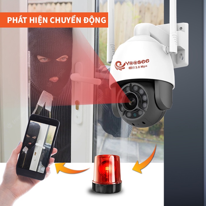 Camera WIFI Yoosee Ngoài Trời PTZ 2K [1296P] Siêu nét, góc rộng, Xoay 355°, Quay đêm có màu -Bảo Hành 12 Tháng (1 đổi 1)