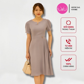 Váy Xòe, Công Sở EvaLover , Kiểu Dáng Thanh Lịch Đính Cúc Dừa Eo