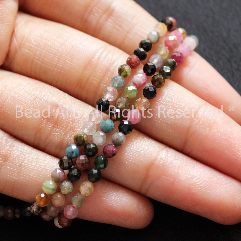 3MM Tourmaline Đa Sắc Giác Cắt Loại A, Đá Phối Vòng Tay Phong Thuỷ, Chuỗi Hạt S50 - Bead Art