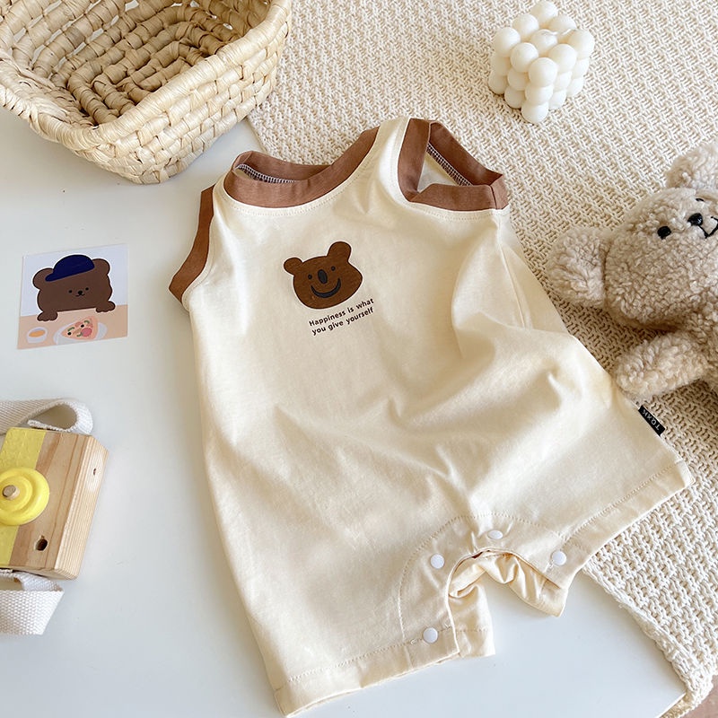 Áo Liền Quần Không Tay In Hình Gấu Hoạt Hình Thời Trang Mùa Hè Dành Cho Trẻ Nhỏ Mới Sinh