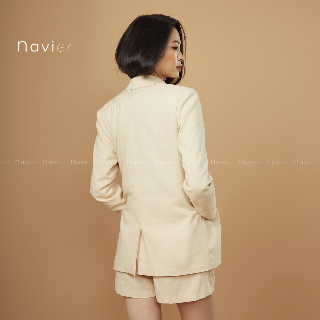 ÁO BLAZER NỮ HÀN QUỐC 2 LỚP DÁNG DÀI KÈM ĐAI NHIỀU MÀU - ÁO VEST NỮ CÔNG SỞ CAO CẤP LINEN VÉT B01 NAVIER | BigBuy360 - bigbuy360.vn