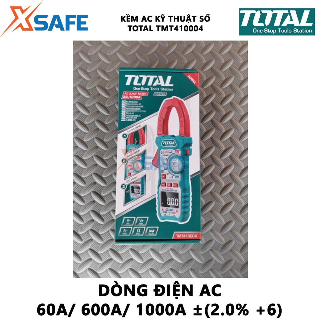 Ampe kìm TOTAL TMT410004 kềm đo AC kỹ thuật số Dòng điện AC 60A, 600A, 1000A, Tần số 0~10KHz