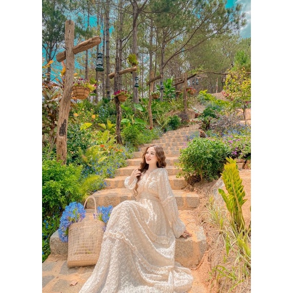 Đầm Maxi Dài Tay, Váy Maxi Đi Biển Màu Kem, Sống Ảo Xinh Ngất Ngây, Mẫu Hot 2022 IVA380