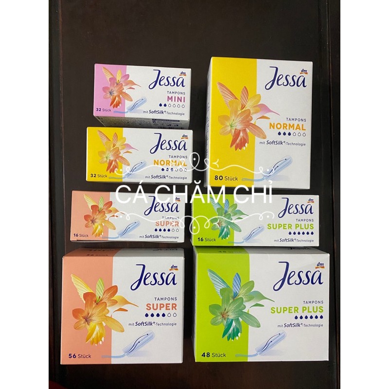 Tampon -Băng vệ sinh dạng nút Tampons Jessa super 4 giọt hộp 56 chiếc - Hàng Đức