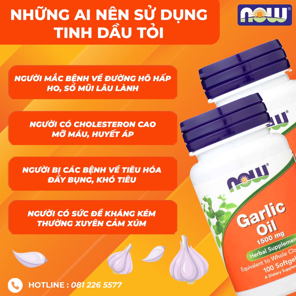 Garlic Oil Viên Dầu Tỏi Chống Lão Hóa Hỗ Trợ Tăng Sức Đề Kháng Now Garlic Oil 1500mg