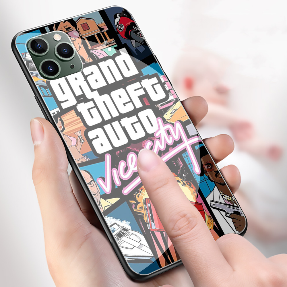 Ốp Điện Thoại Kính Cường Lực Cạnh Mềm Hình Game Gta 5 Grand Theft N52 Cho Apple Iphone 12 Mini Pro Xs Max 8 5 5s Se 2020 Plus