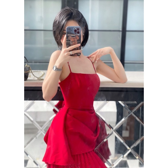 Đầm xoè 2 dây tùng dập ly kiểu