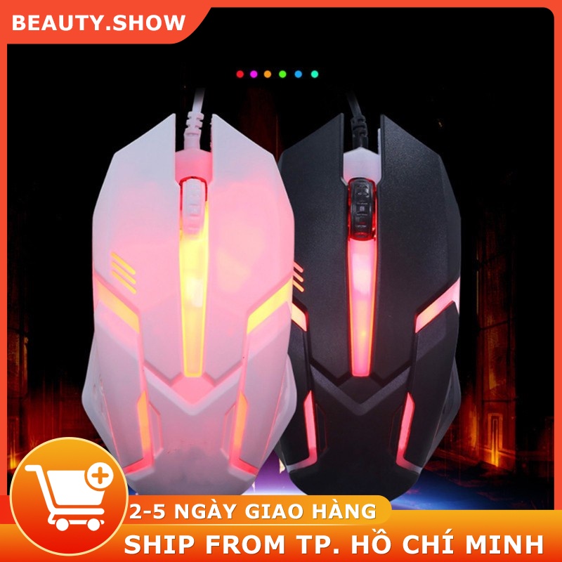 Chuột Gaming White Siêu Bền-Chuột Chơi Game Có Dây 1200 Dpi Kèm Đèn Led Nền