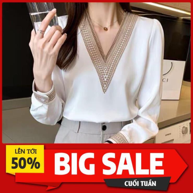 RẺ HOT HOT áo sơmi viền cổ V hoạ tiết cổ điển vingage hoàng gia tay phồng voan lụa