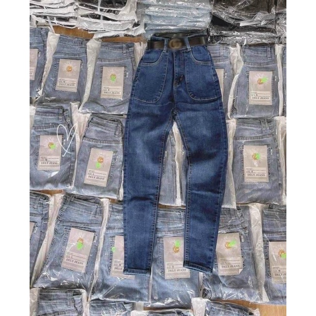 Quần jeans bó cạp cao hack dáng chân dài eo thon sẵn 3 màu siêu tây