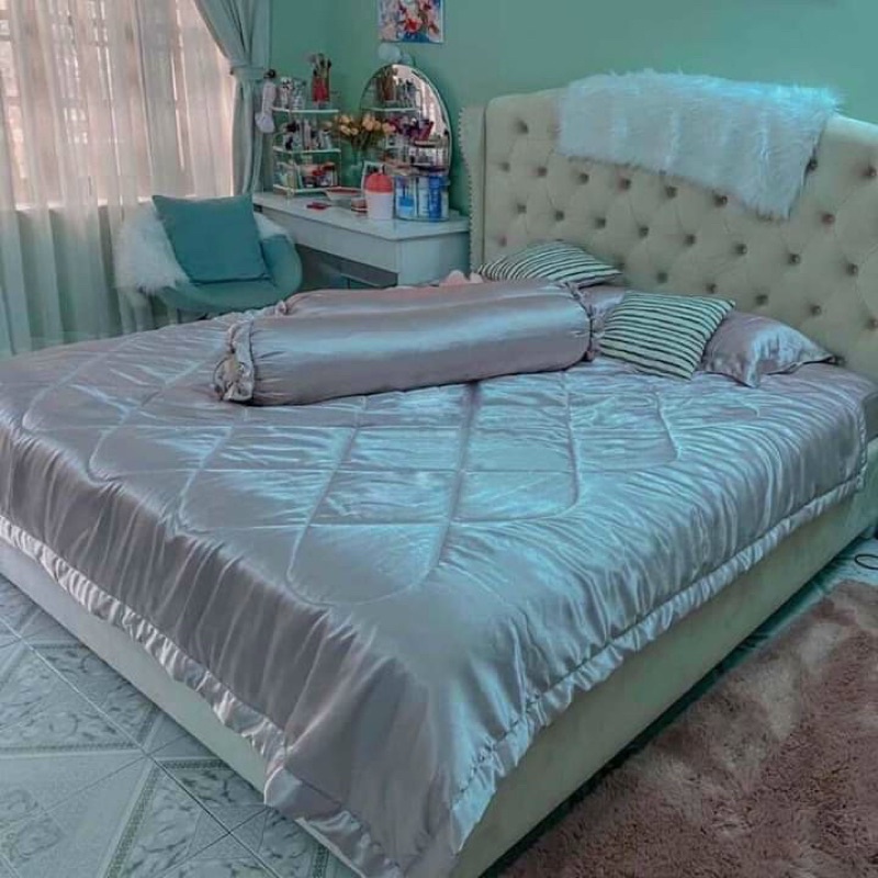 BỘ GA NỆM PHI LỤA MÀU XÁM NHẠT ĐỦ SIZE