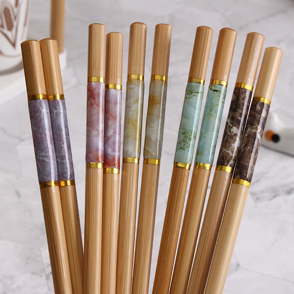 Set 5 đôi đũa tre họa tiết đá cẩm thạch phong cách trung hoa chống trượt tiện dụng cho nhà bếp