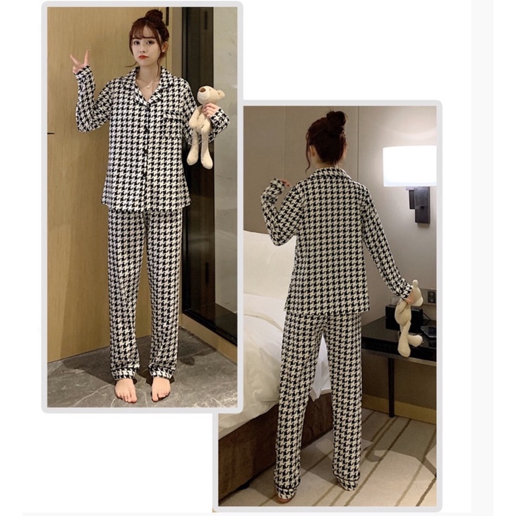 Đồ Ngủ Pizama Bộ Mặc Nhà Tay Dài Thu Đông Chất Conton dày