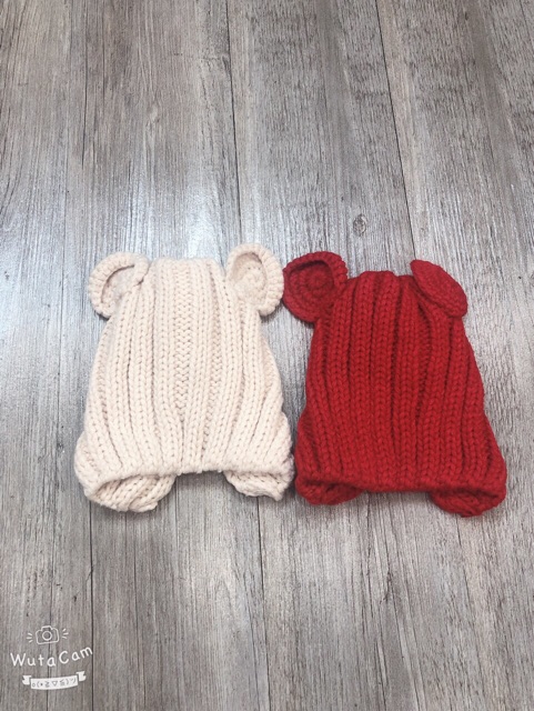 [ Mẫu mới về ] Mũ len tai gấu vặn thừng buộc dây