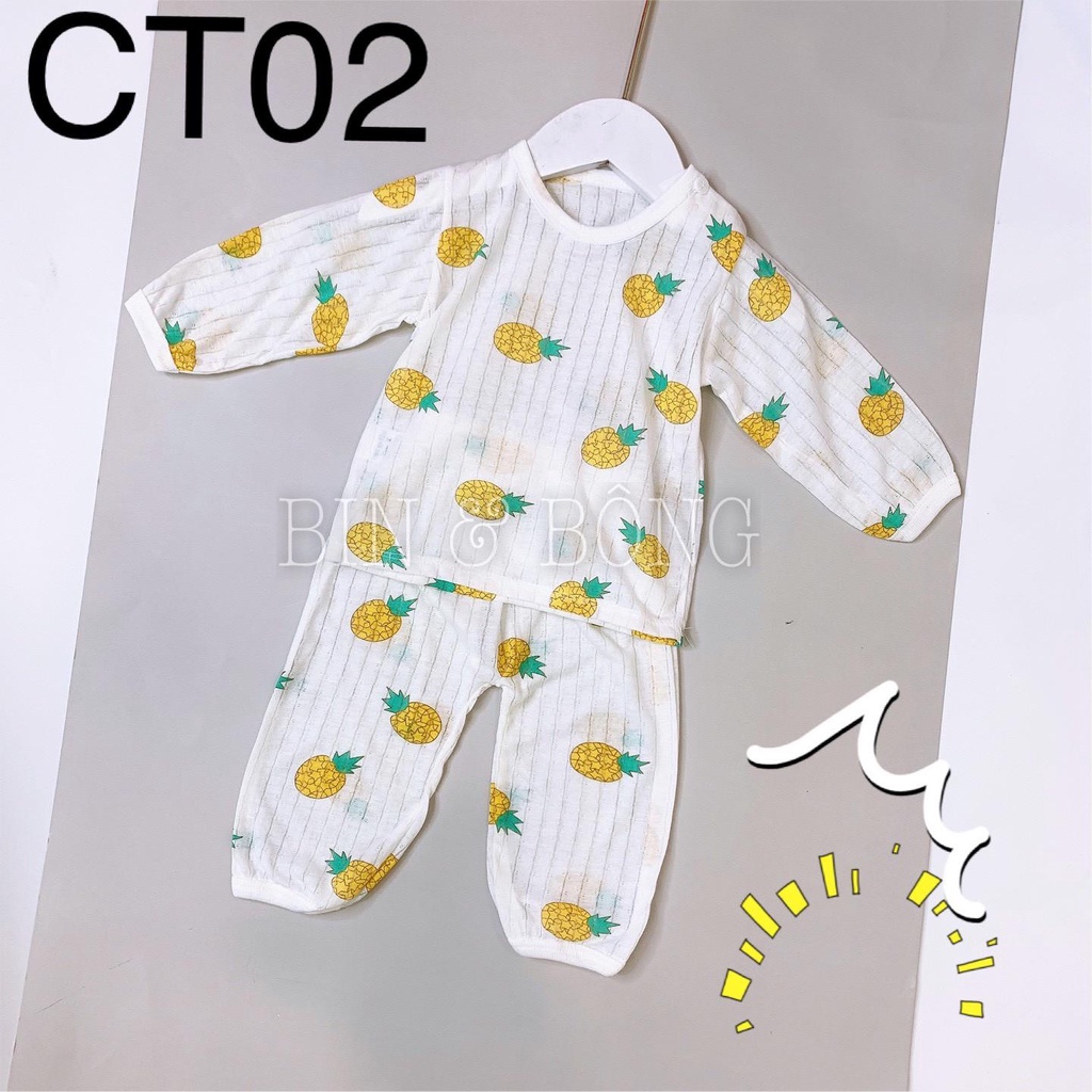 Bộ cotton giấy dài tay cho bé trai, bé gái từ 3M-24M, chất liệu cotton thoáng mát, mềm mịn thích hợp mặc mùa thu