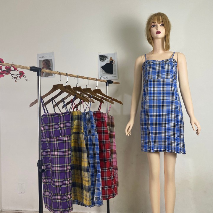 Đầm 2 Dây Nữ Phối Sọc Caro Dáng Lửng Thời Trang Mẫu Mới Siêu Hot | BigBuy360 - bigbuy360.vn