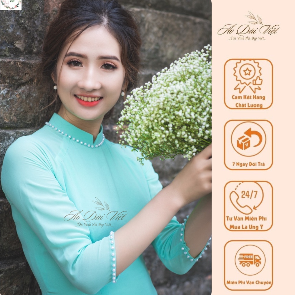 Áo Dài Truyền Thống, Màu Xanh Ngọc, Lụa Chiffon Cao Cấp, Không Nhăn, Không Xù