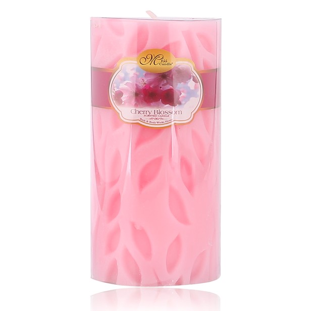 Nến thơm décor chiếc lá D7H15 Miss Candle NQM5005 7 x 15 cm (Hồng, hương hoa anh đào)