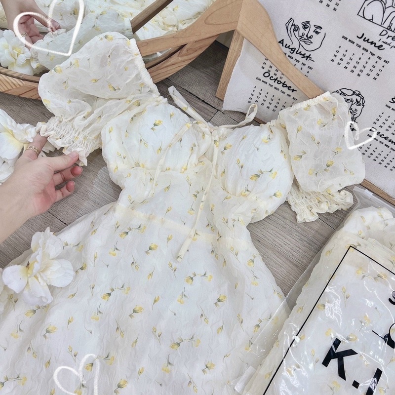 Váy Hoa Nhí Rút Ngực Xinh Xắn Tay Phồng