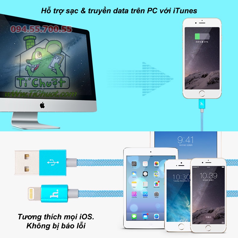 Cáp Ligh.tning HO.CO UPL09 Đầu Nhôm Dây Lưới Carbon Chống Gãy