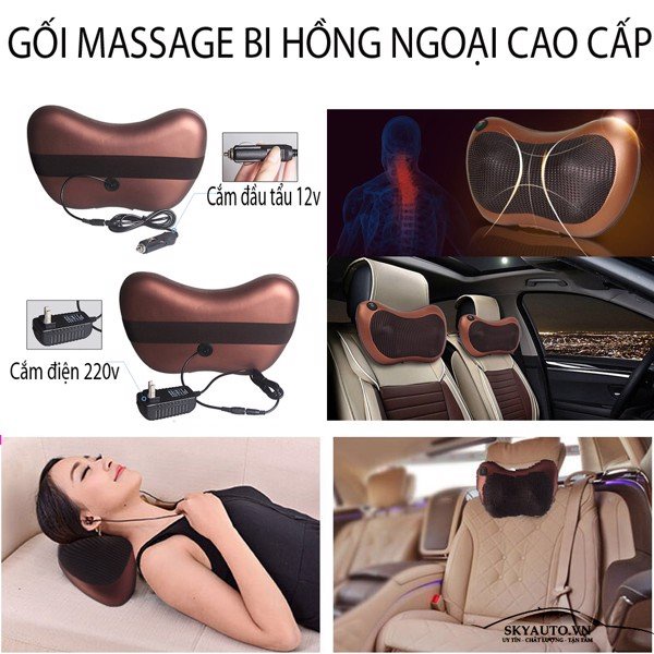 Gối massage hồng ngoại 8 bi 2 chiều cao cấp, gối mát xa cổ vai gáy chính hãng công nghệ Nhật Bản Giảm đau và mệt mỏi