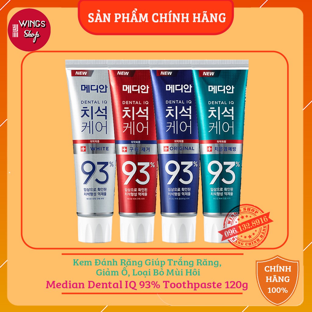 Kem Đánh Răng Median Dental IQ 93 Hàn Quốc 120g -Giúp Trắng Răng, Giảm Ố, Loại Bỏ Mùi Hôi | Hàng Chính Hãng