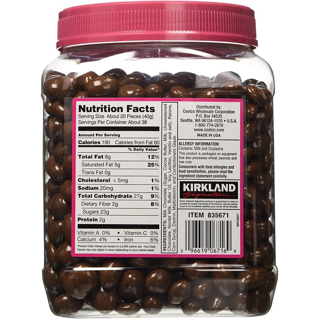 [HÀNG ĐẸP KHÔNG CHẢY] KẸO SOCOLA KIRKLAND SIGNATURE CHOCOLATE MILK ALMONDS RAISINS HẠNH NHÂN NHÂN NHO (CHUẨN USA)