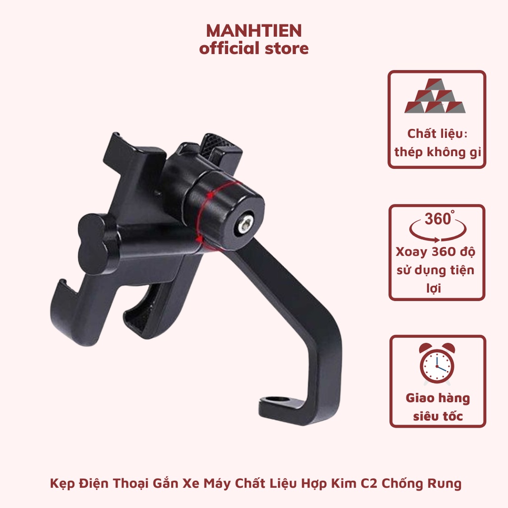 Giá đỡ điện thoại trên xe máy chống rung C2, kẹp điện thoại gắn chân gương xe máy C2 chống cướp cho tài xế DTM STORE