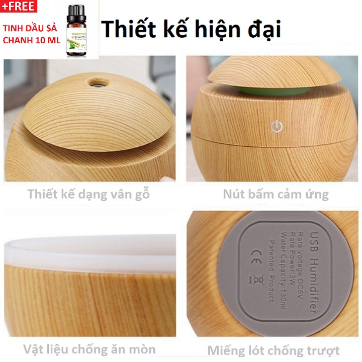 Máy Khuếch Tán Tinh Dầu, Phun Sương Vân Gỗ - Coconut Humidifier