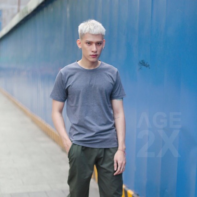 ÁO THUN NAM TRƠN AGE2X - XANH ĐEN ĐỐM