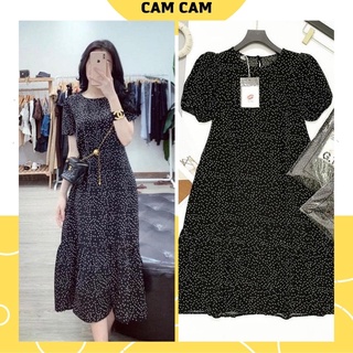 Váy bầu thiết kế chấm bi voan cao cấp đen bi trắng, thoáng mát, mỏng nhẹ, mã DB1011