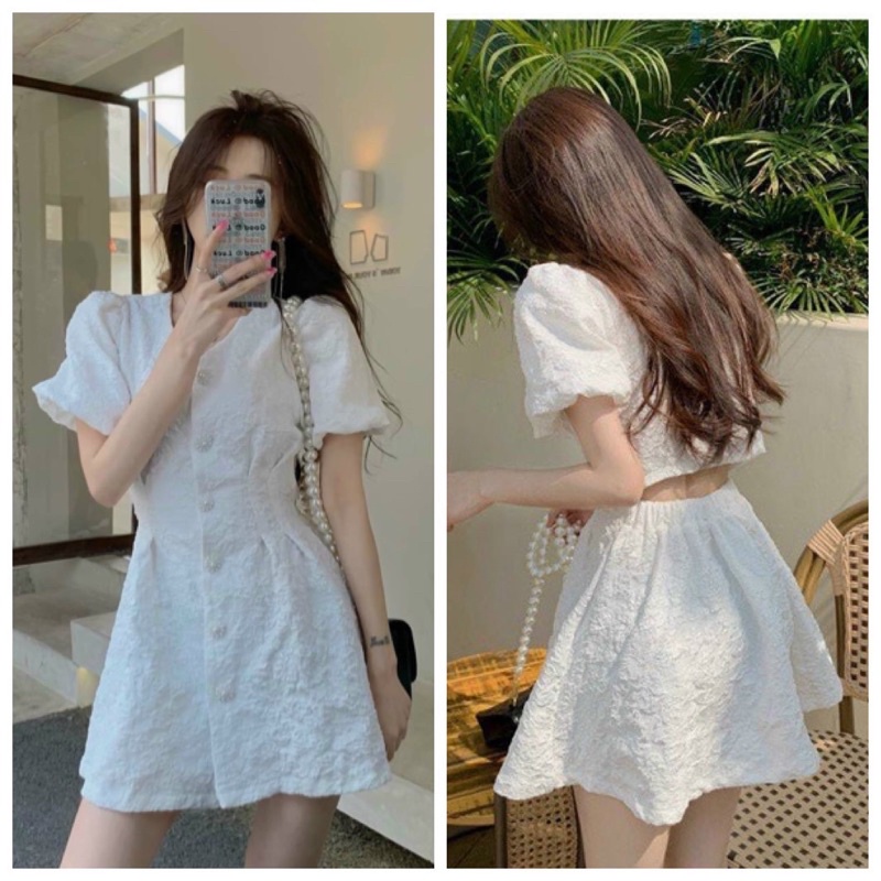 Đầm Gấm Nút Cut Out Lưng Xinh Xắn- D0457