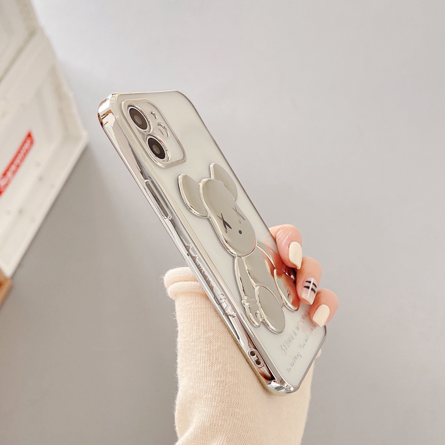 Ốp điện thoại mềm trong suốt mạ điện in gấu case for cho Iphone 13 pro max 12 Pro Max 11 Pro Max Xs Max Xr X 7 8 Plus 7 Plus