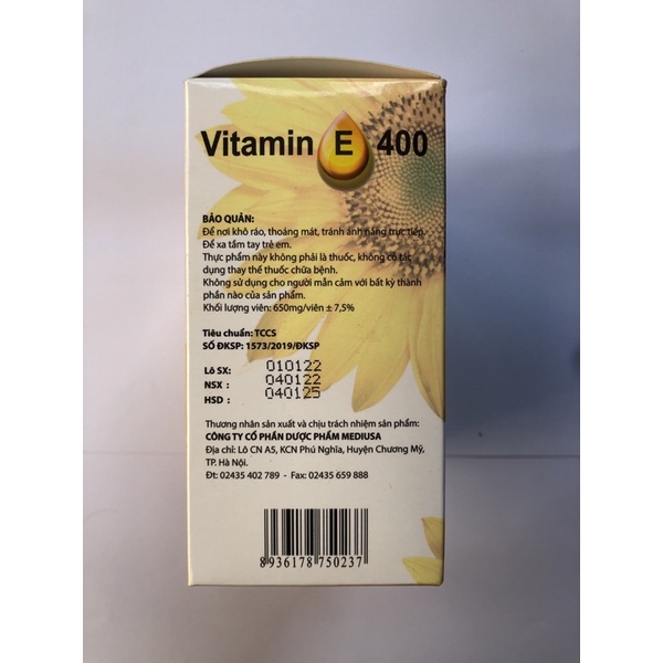 Vitamin E400 hoa hướng dương hỗ trợ đẹp da,chống oxy hoá,làm chậm lão hoá